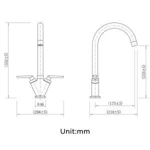 BATHWEST Kitchen Taps Mixer Swan Neck Dual Lever 360 Swivel Kitchen Mixer Tap Multi-Layer Chrome Brass Kitchen Sink Tap