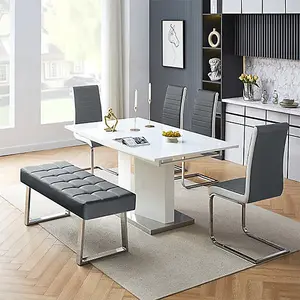 Enke Extending Glass Dining Table With 4 Gia Black White Chairs