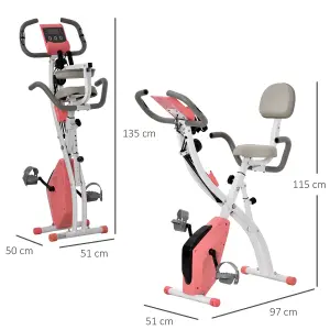 HOMCOM 2-In-1 Folding Exercise Bike with 8-Level Magnetic Resistance Pink