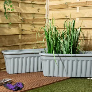 Wham 2x Vista Upcycle Grey Plastic Planter, Extra Large Rectangular Trough (80cm, Pack of 2)