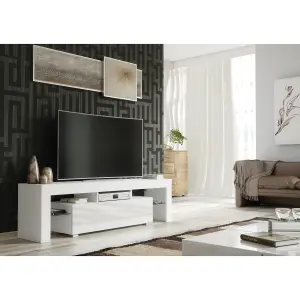 TV Unit 160cm Modern White with High Gloss Doors - Creative Furniture