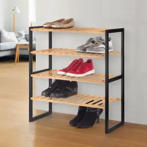 Woodluv 4 Tier Natural Bamboo Shoe Rack Stand Shelf Shelving Hallway, Bedroom, Bathroom, Living Room Organizer Holder Storage