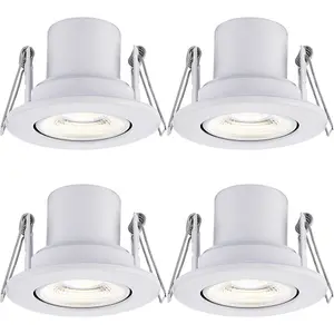 4 PACK Recessed Tiltable Ceiling Downlight - 8.5W Cool White LED - Matt White