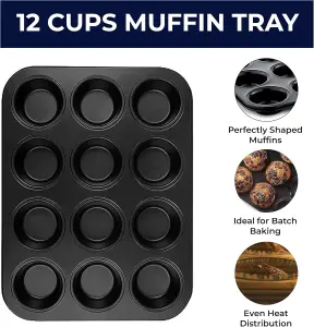 Non-Stick 12-Cup Muffin Trays 5-Pack Multipurpose Baking Tins for Cupcakes, Yorkshire Pudding, & Desserts, Oven & Freezer Safe