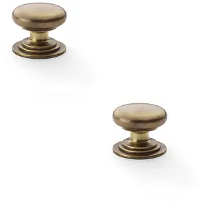 2 PACK - Stepped Round Door Knob - Antique Brass 38mm Classic Kitchen Cabinet Pull Handle