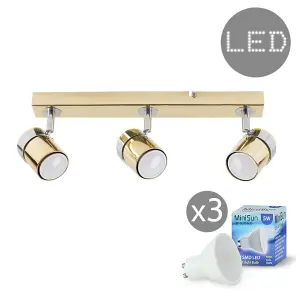 ValueLights Rosie Gold Ceiling Bar Spotlight and GU10 Spotlight LED 5W Cool White 6500K Bulbs