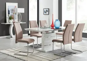 Renato 120cm High Gloss Extending Dining Table and 6 Cappuccino Lorenzo Chairs