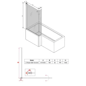 SunDaze 6mm Toughened Safety Glass L Shaped Shower Bath Screen Hinged Return Chrome