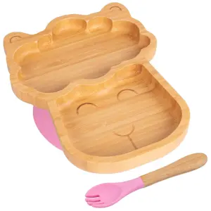 Bamboo Llama Baby Weaning Plate & Fork Set - Pink