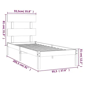 Berkfield Bed Frame White Solid Wood 90x200 cm