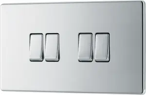 BG FPC44 Nexus Screwless Flat-Plate Quad Light Switch Polished Chrome 2 Way 10A