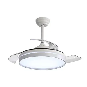 Retractable Ceiling Fan with Lights 42 Inch LED Ceiling Fan Lights with Remote Control and 6 Speed in White