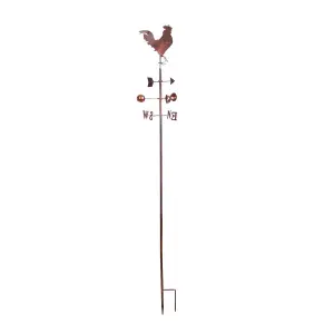 Cockerel Wind Vane - Hand Painted Metal Outdoor Garden Decoration with Brushed Copper Finish - Measures H170 x W39 x D23cm