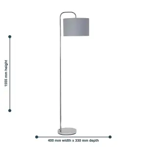 First Choice Lighting Chrome Arched Floor Lamp with Grey Cotton Shade