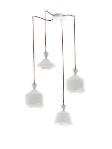 Luminosa Sugar Mutli Arm Glass Ceiling Pendant, Opal, Red, E27