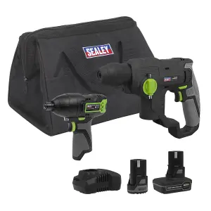 Sealey SV10.8 Series 2x 10.8V Li-Ion Rotary Hammer Drill & Impact Driver Kit