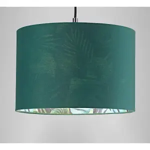 Stylish Forest Green Cotton Fabric Lamp Shade with Inner Jungle Palm Tree Print