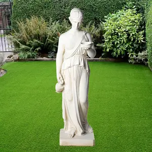 Classic White Stone Woman statue with a Tea Set