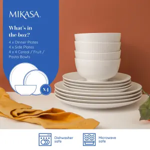 Mikasa Chalk 12-Piece Porcelain Dinner Set, White