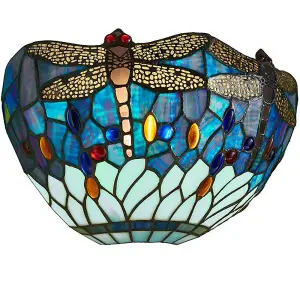 Tiffany Glass LED Wall Light - Dragonfly Design - Matt Black Finish - Dimmable