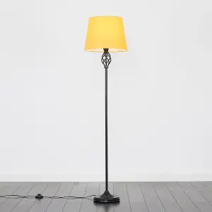 ValueLights Memphis Traditional Style Black Barley Twist Floor Lamp with Mustard Light Shade