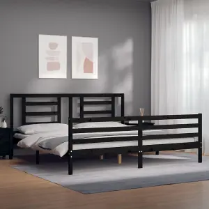 Berkfield Bed Frame with Headboard Black 200x200 cm Solid Wood