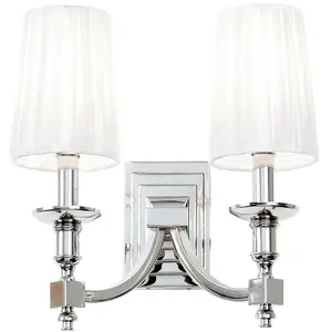 Modern Twin Wall Light Nickel & White Pleated Shade Pretty Bedside Lamp Fitting