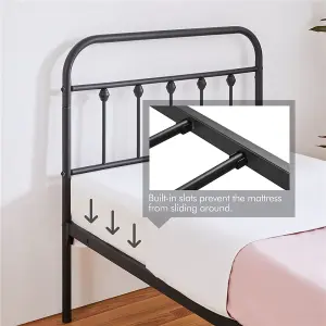 Yaheetech Black 3ft Single Vintage Metal Bed Frame with High Headboard and Footboard