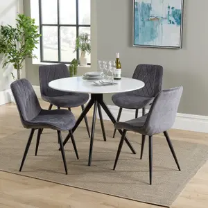 Core Products Aspen White 100cm Round Dining Table with 4 Grey Fabric Diamond Stitch Design Chairs