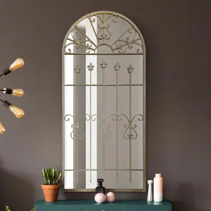 MirrorOutlet The Somerley Extra Large Rustic Framed Arched Gothic Window Style Leaner Wall Mirror 160CM X 75CM