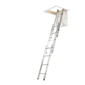 Werner 3-Section Aluminium Loft Ladder & Handrail 2.13m-3m