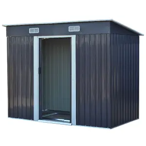 8 x 4 ft Pent Metal Garden Shed Outdoor Storage Tool Shed with Lockable Door and Base Frame, Charcoal Black