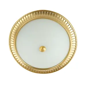 Traditional Brushed Gold Flush Ceiling Light Fitting with Opal Glass Diffuser