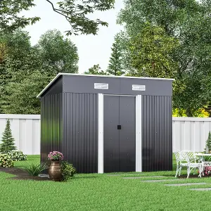 8 x 4 ft Pent Metal Garden Shed Outdoor Storage Tool Shed with Lockable Door and Base Frame, Charcoal Black