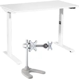 Ergonomic White Electric Sit-Stand Desk with Twin Monitor Bracket - 1200x600mm Office Set