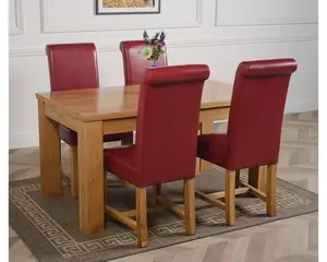 Dakota 152 x 87 cm Chunky Medium Oak Dining Table and 4 Chairs Dining Set with Washington Burgundy Leather Chairs