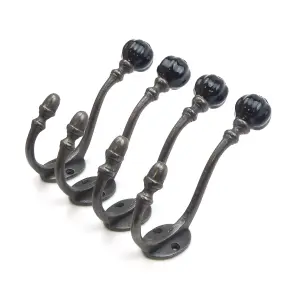 Oakcrafts - Ceramic Tipped Shabby Chic Cast Iron Coat Hook 125mm (Black) - Pack of 4 Hooks