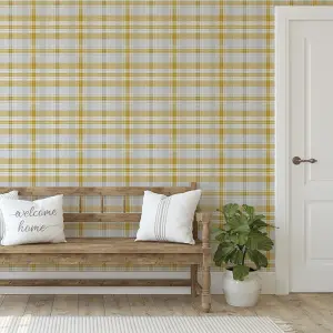 Superfresco Easy Yellow Fabric effect Tartan Smooth Wallpaper