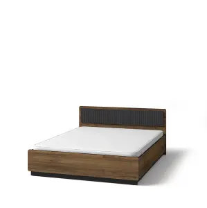 Prestigo EU King Bed Frame in Oak Walnut & Black Matt - Modern Industrial Style, W166cm H82cm D206cm