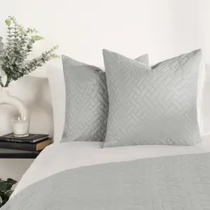 Brentford Pack of 2 Pinsonic Cushion Covers Filled Luxury, Silver - 45 x 45cm