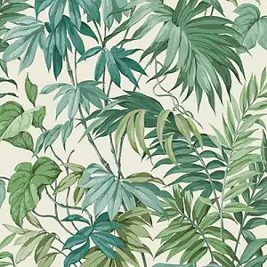 Grandeco Green Palm Leaves Embossed Wallpaper