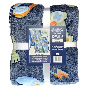 RJM Glow In The Dark Gaming Fleece Blanket Navy (One Size)