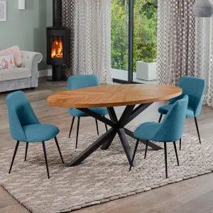 Dosenna Oval Dining Table Set with 4 Morandi Fabric Chairs - Teal