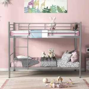 Costway 3FT Metal Bunk Bed Single over Single Loft Bed Frame W/ Ladder Safety Guardrail Sliver