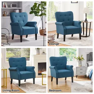 Yaheetech Navy Blue Upholstered Roll Arm Accent Chair Polyester Fabrics Single Sofa