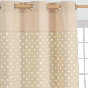 Homescapes Cotton Stars Beige Ready Made Eyelet Curtain Pair, 117 x 137 cm Drop