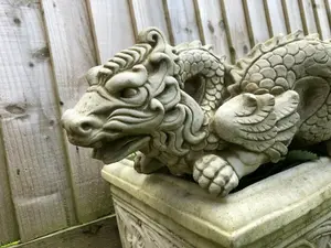 Chinese Dragon Stone Statue Outdoor Garden Ornament British Made Oriental Sculpture