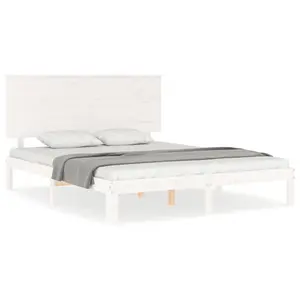 Berkfield Bed Frame with Headboard White King Size Solid Wood