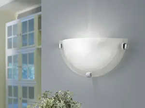 Wall Light Colour Chrome Plated Shade White Glass Alabaster Bulb E27 1x60W