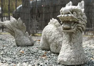 3 Piece Stone Cast Dragon Statue